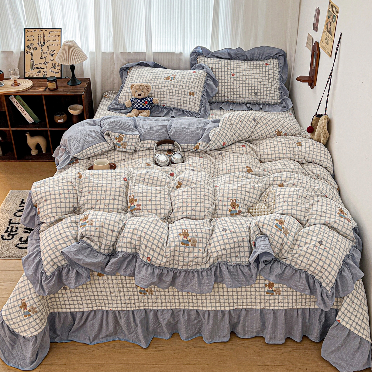 元熙 2026新款泡芙纱床盖四件套 控价低于149不予供货 蓝格甜熊