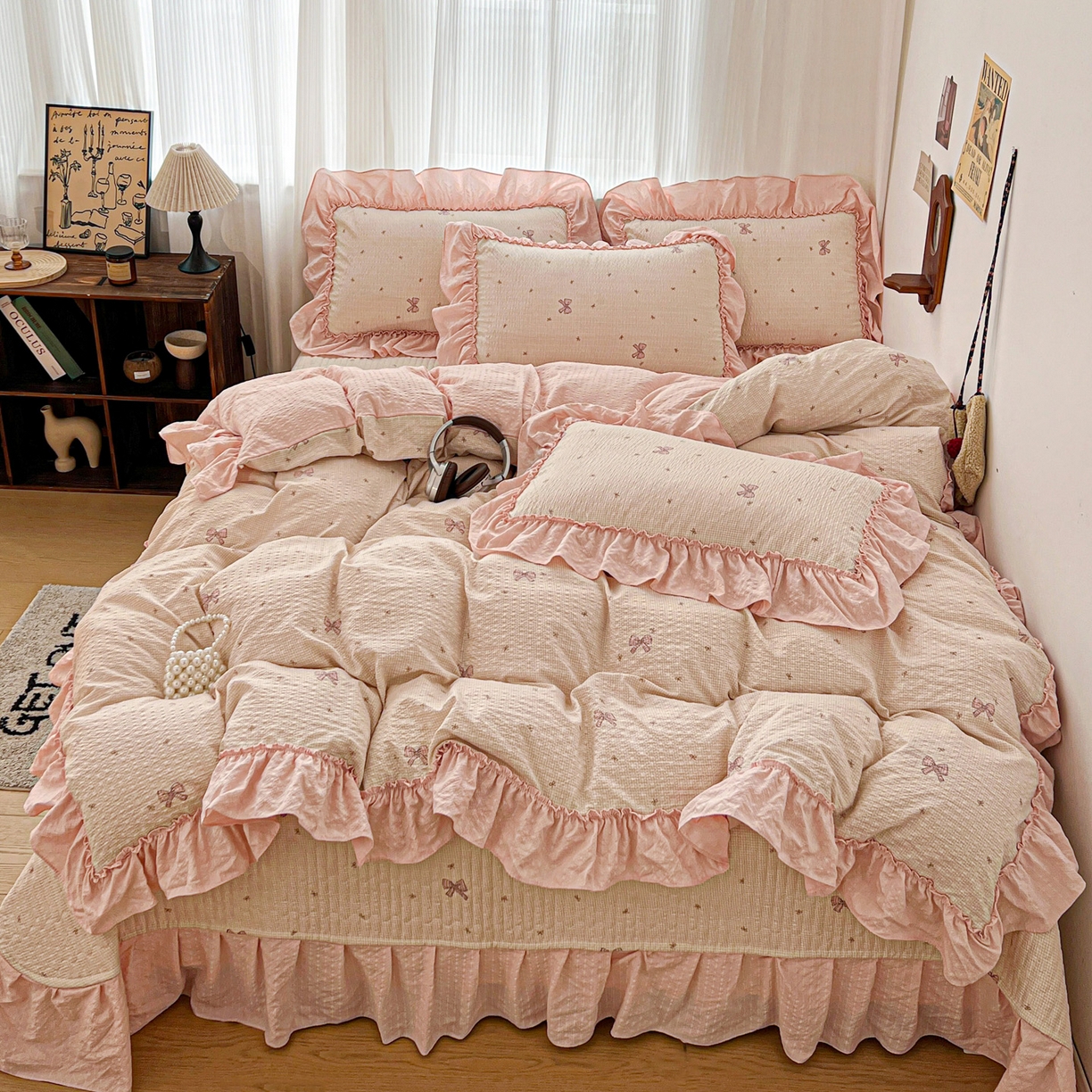 元熙 2026新款泡芙纱床盖四件套 控价低于149不予供货 米底蝴蝶结