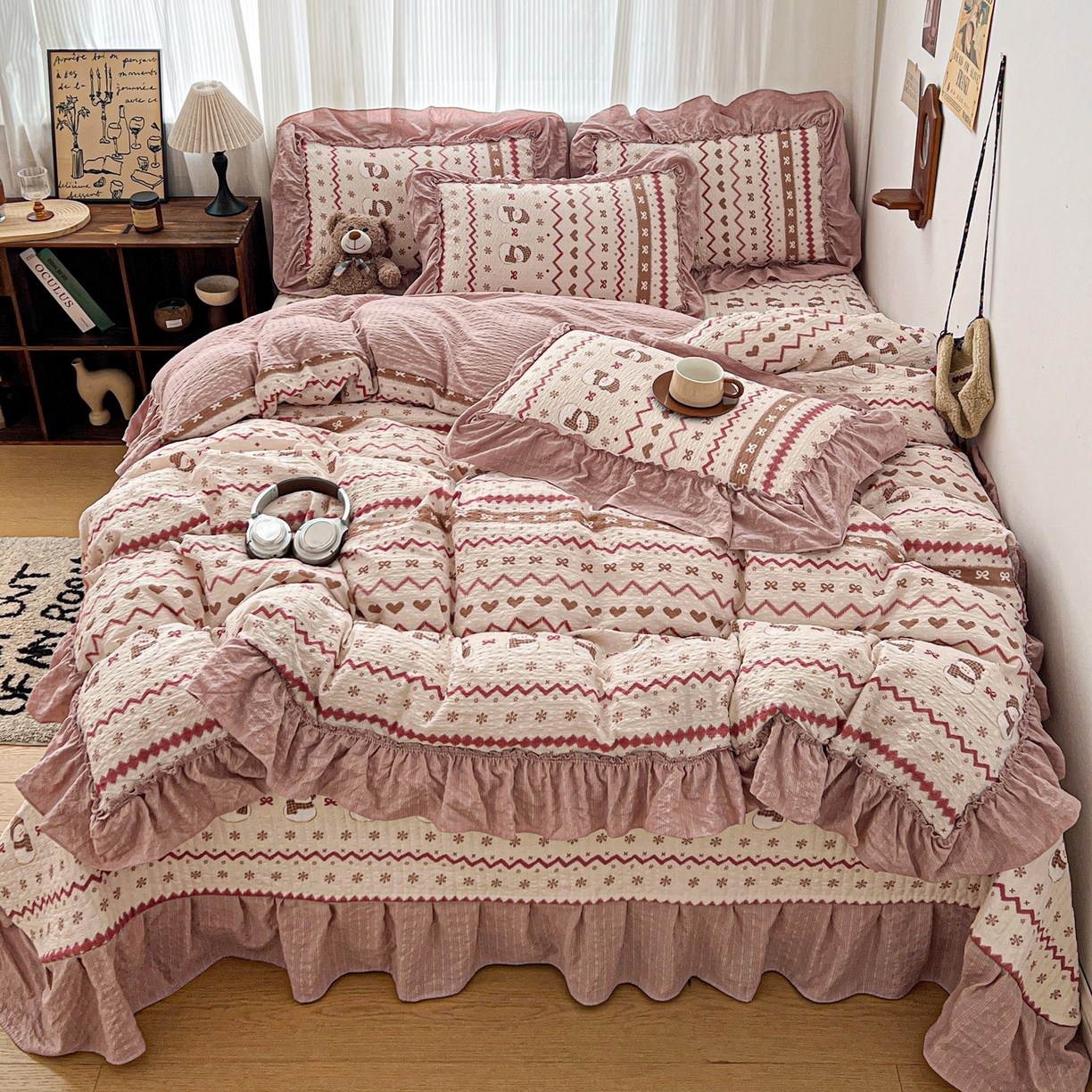 元熙 2026新款泡芙纱床盖四件套 控价低于149不予供货 樱粉雪人