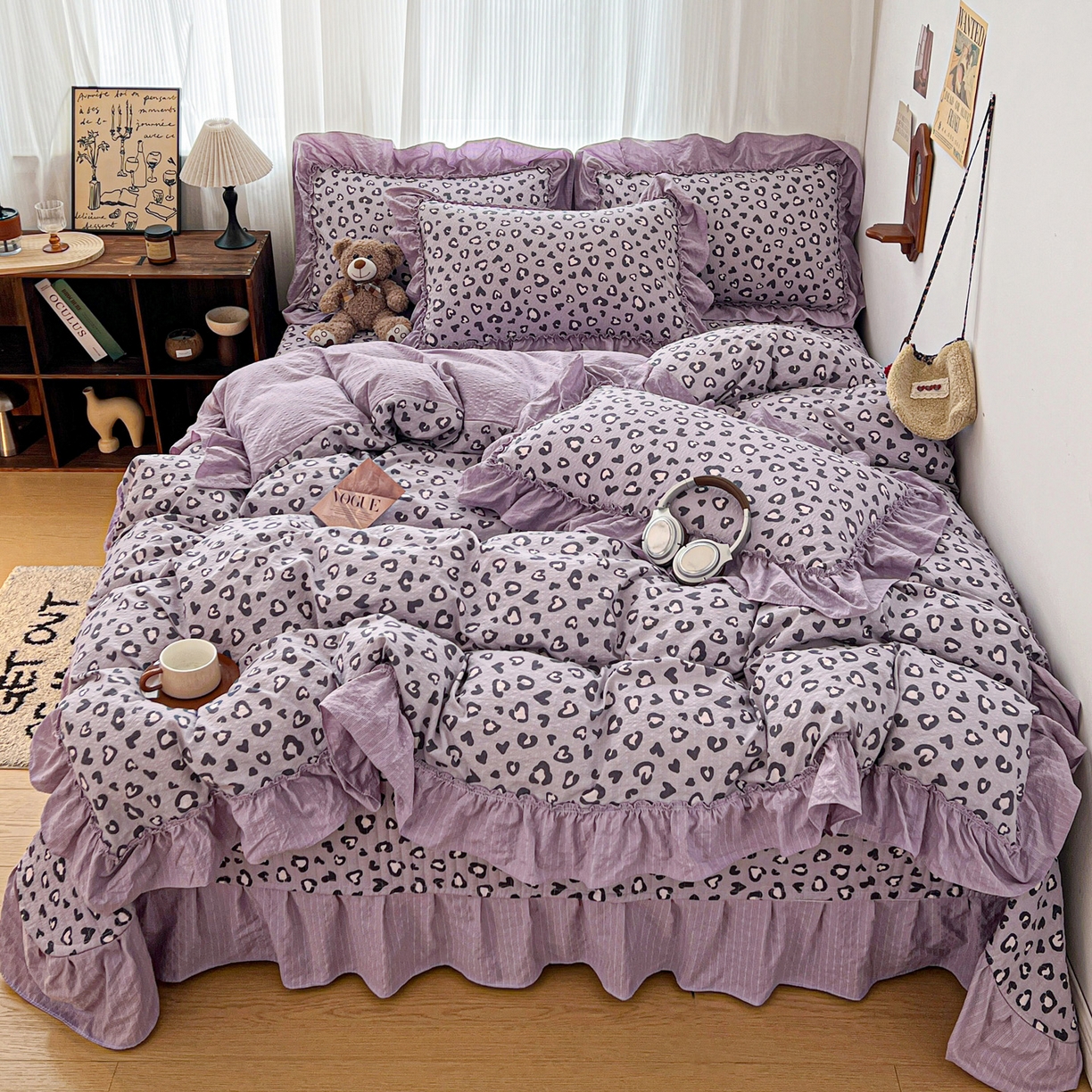 元熙 2026新款泡芙纱床盖四件套 控价低于149不予供货 紫调豹纹