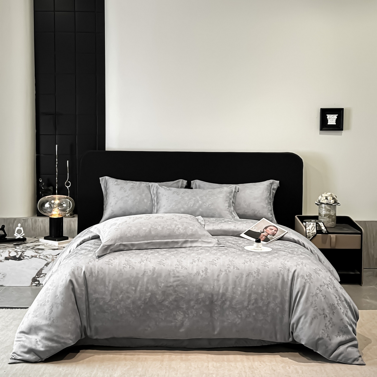 91家纺网 家纺一手货源 找家纺 慕晨 2026新款莱赛尔提花被套四件套高级简奢款天丝4件套直播热款 玛丽