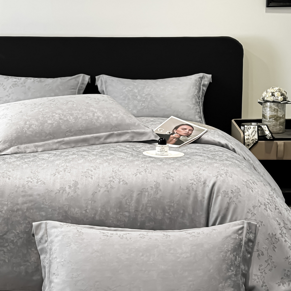 91家纺网 家纺一手货源 找家纺 慕晨 2026新款莱赛尔提花被套四件套高级简奢款天丝4件套直播热款 玛丽