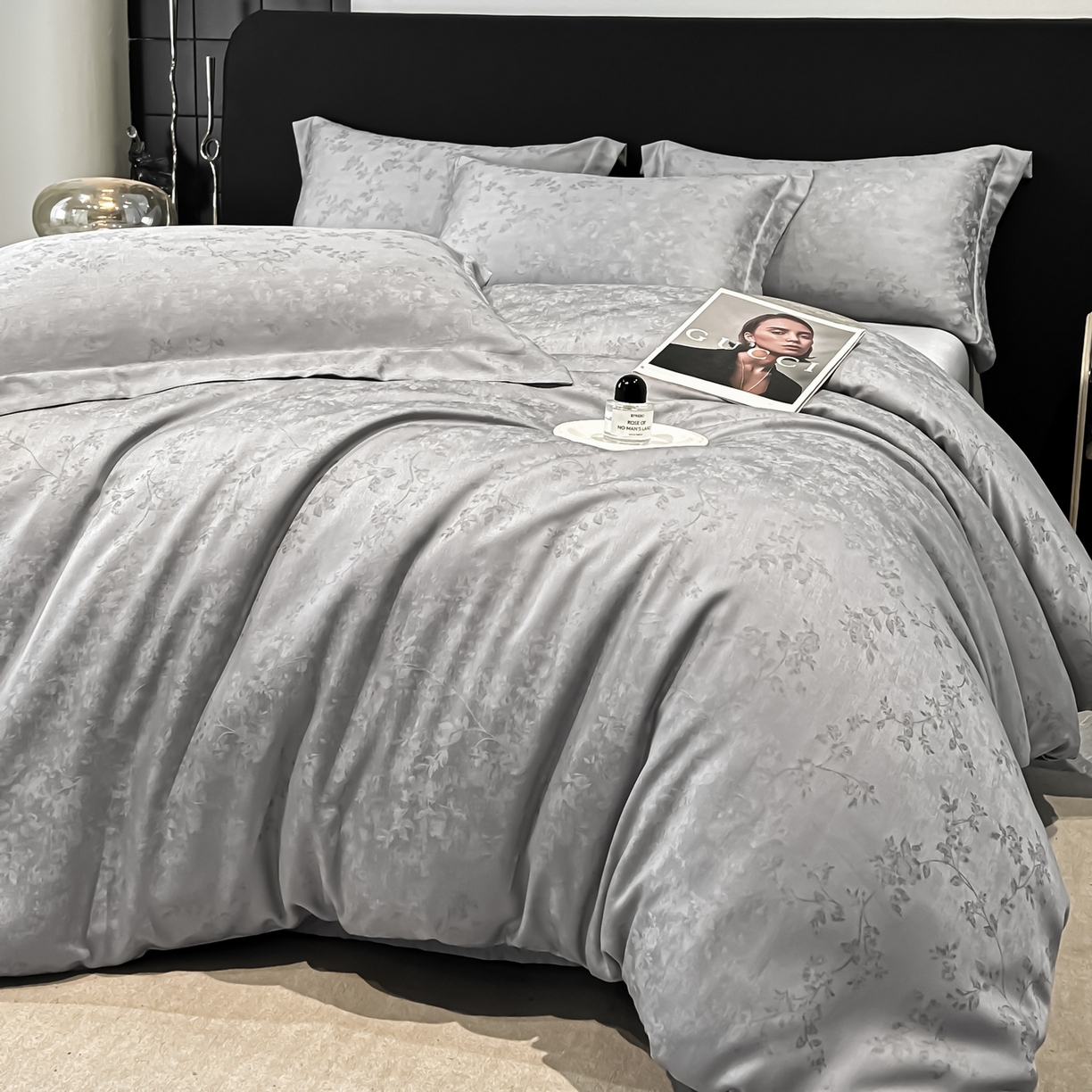 91家纺网 家纺一手货源 找家纺 慕晨 2026新款莱赛尔提花被套四件套高级简奢款天丝4件套直播热款 玛丽