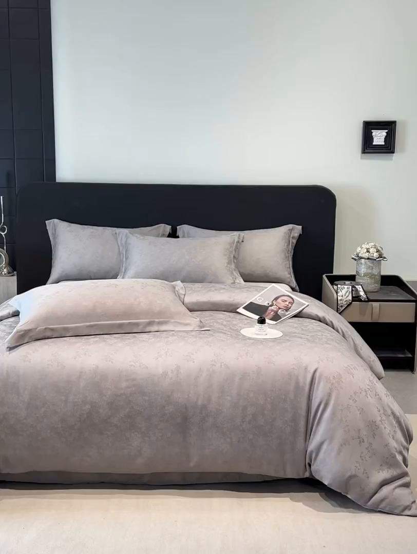 91家纺网 家纺一手货源 找家纺 慕晨 2026新款莱赛尔提花被套四件套高级简奢款天丝4件套直播热款 玛丽