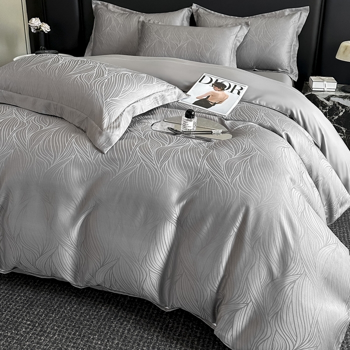 91家纺网 家纺一手货源 找家纺 慕晨 2026新款莱赛尔提花被套四件套高级简奢款天丝4件套直播热款 波雅