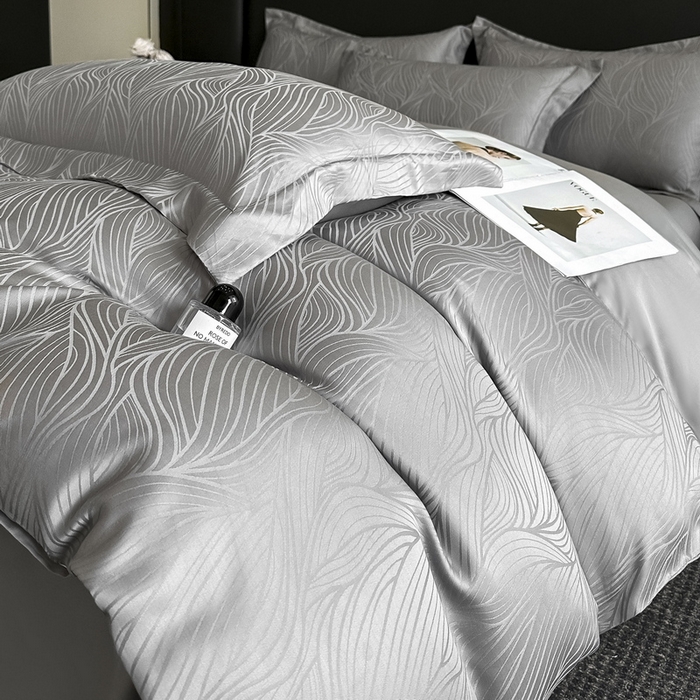 91家纺网 家纺一手货源 找家纺 慕晨 2026新款莱赛尔提花被套四件套高级简奢款天丝4件套直播热款 波雅