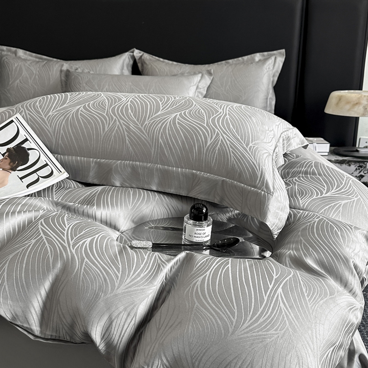 91家纺网 家纺一手货源 找家纺 慕晨 2026新款莱赛尔提花被套四件套高级简奢款天丝4件套直播热款 波雅