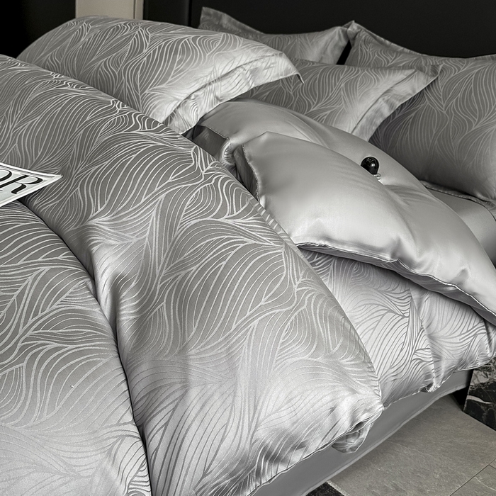 91家纺网 家纺一手货源 找家纺 慕晨 2026新款莱赛尔提花被套四件套高级简奢款天丝4件套直播热款 波雅