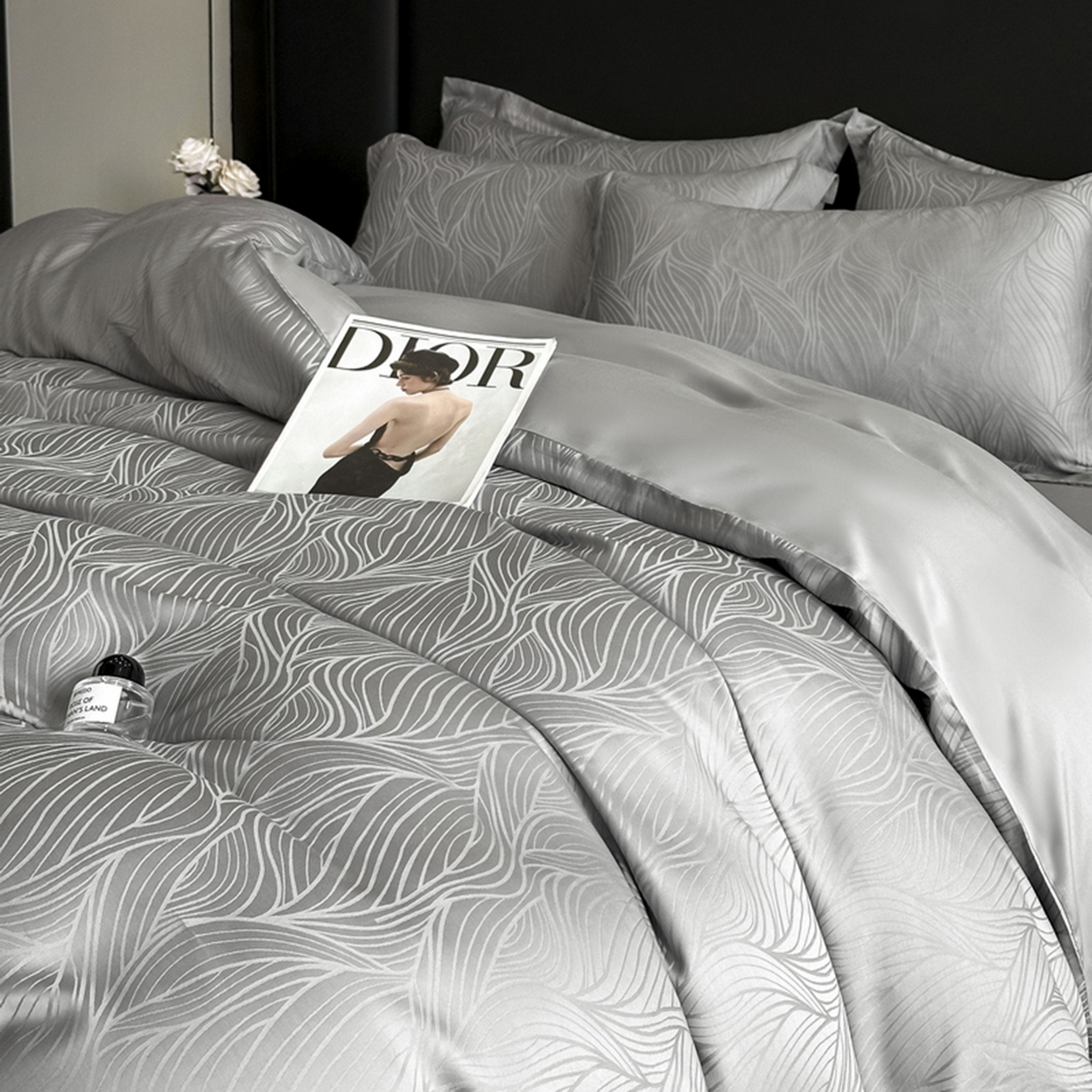 91家纺网 家纺一手货源 找家纺 慕晨 2026新款莱赛尔提花被套四件套高级简奢款天丝4件套直播热款 波雅