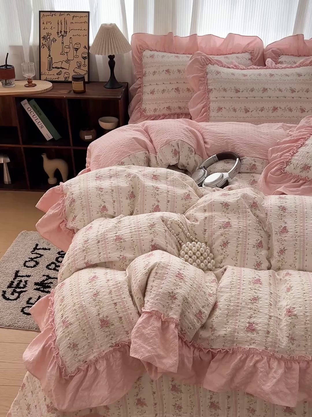 91家纺网 家纺一手货源 找家纺 元熙 2026新款泡芙纱床盖四件套 控价低于149不予供货 浅粉花篱