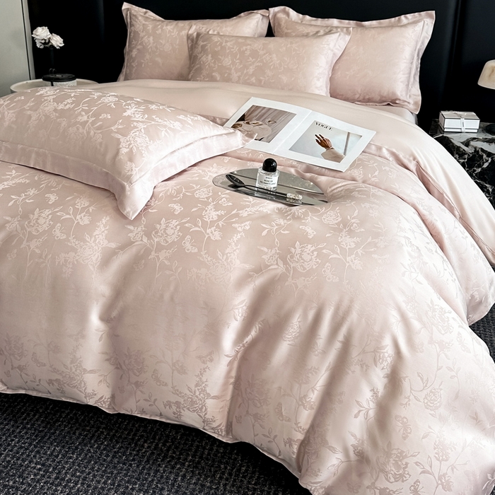 91家纺网 家纺一手货源 找家纺 慕晨 2026新款莱赛尔提花被套四件套高级简奢款天丝4件套直播热款 艾尔