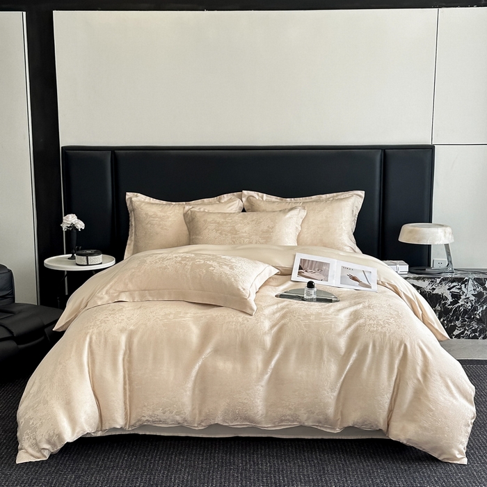 91家纺网 家纺一手货源 找家纺 慕晨 2026新款莱赛尔提花被套四件套高级简奢款天丝4件套直播热款 佩吉拉