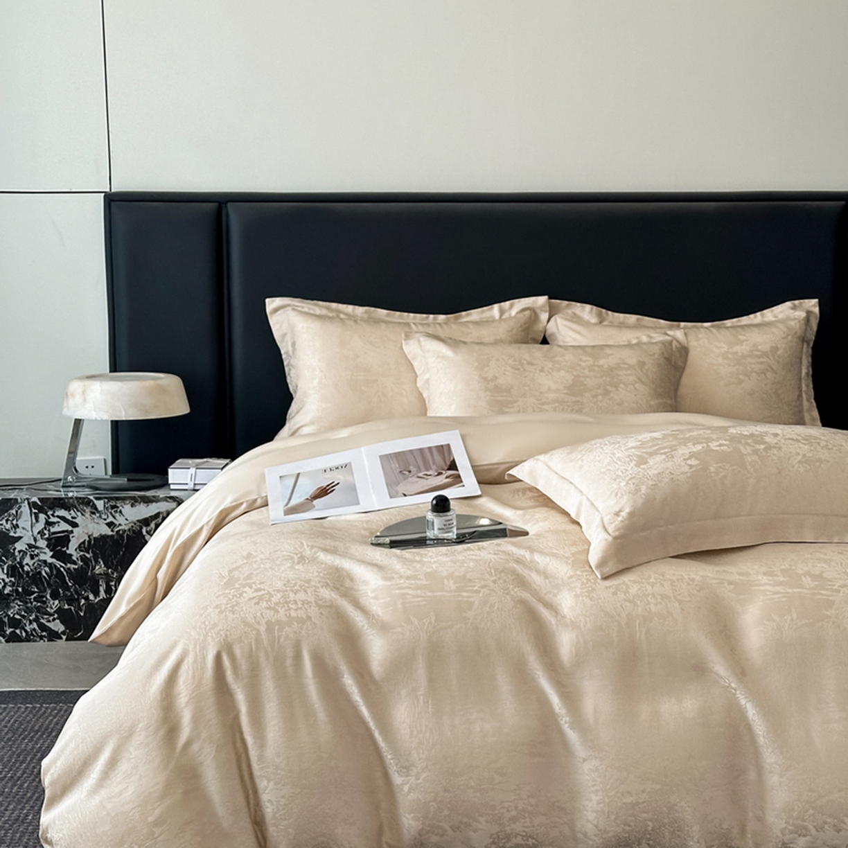 91家纺网 家纺一手货源 找家纺 慕晨 2026新款莱赛尔提花被套四件套高级简奢款天丝4件套直播热款 佩吉拉