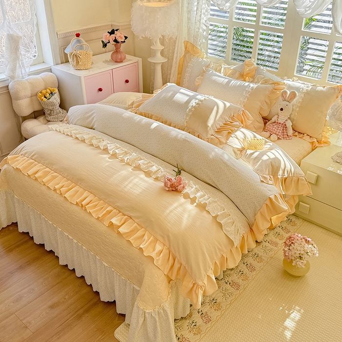 91家纺网 家纺一手货源 找家纺 （总）漫布云家纺 2026春夏新款超柔云朵棉床盖款四件套-花甜梦系列