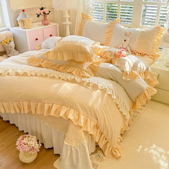 91家纺网 家纺一手货源 找家纺 （总）漫布云家纺 2026春夏新款超柔云朵棉床盖款四件套-花甜梦系列