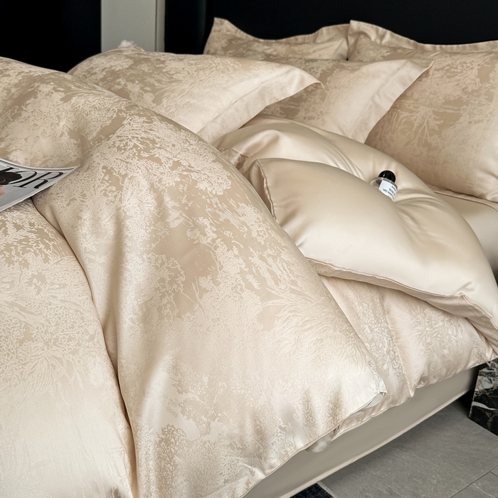 91家纺网 家纺一手货源 找家纺 慕晨 2026新款莱赛尔提花被套四件套高级简奢款天丝4件套直播热款 佩吉拉