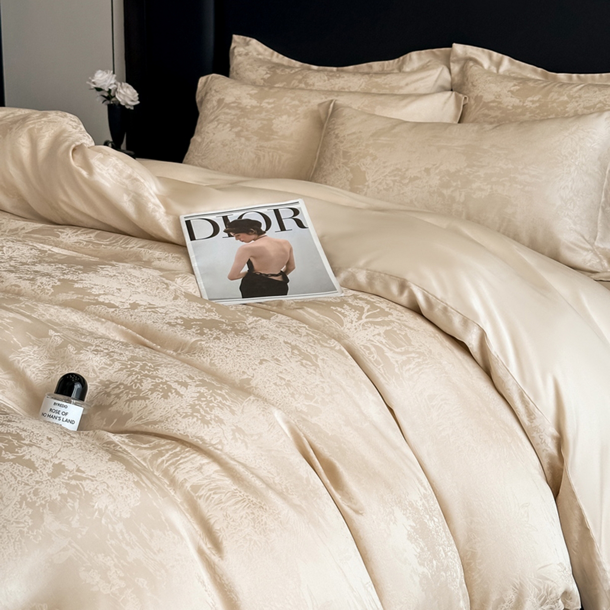 91家纺网 家纺一手货源 找家纺 慕晨 2026新款莱赛尔提花被套四件套高级简奢款天丝4件套直播热款 佩吉拉