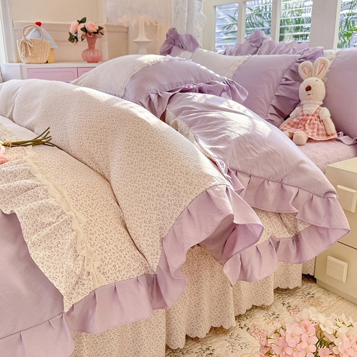 91家纺网 家纺一手货源 找家纺 漫布云家纺 2026春夏新款超柔云朵棉床盖款四件套-花甜梦系列 花甜梦-香芋紫