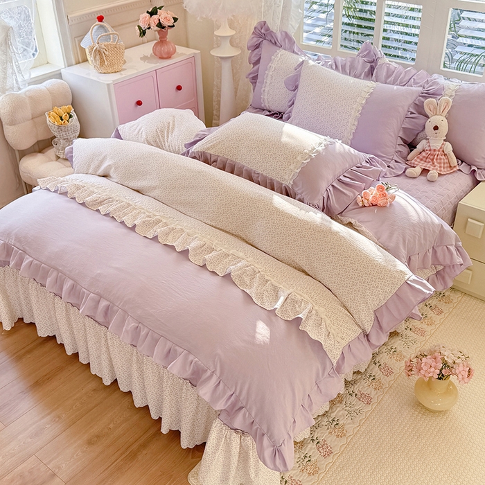 91家纺网 家纺一手货源 找家纺 漫布云家纺 2026春夏新款超柔云朵棉床盖款四件套-花甜梦系列 花甜梦-香芋紫