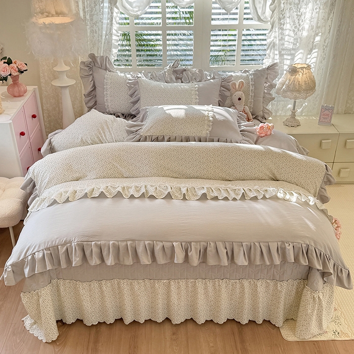 91家纺网 家纺一手货源 找家纺 漫布云家纺 2026春夏新款超柔云朵棉床盖款四件套-花甜梦系列 花甜梦-雅致灰