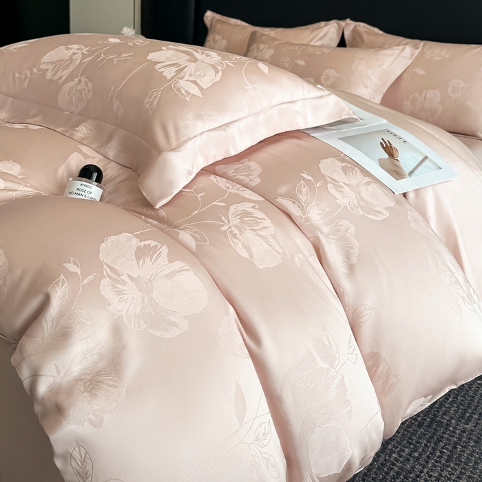 91家纺网 家纺一手货源 找家纺 慕晨 2026新款莱赛尔提花被套四件套高级简奢款天丝4件套直播热款 亚菲