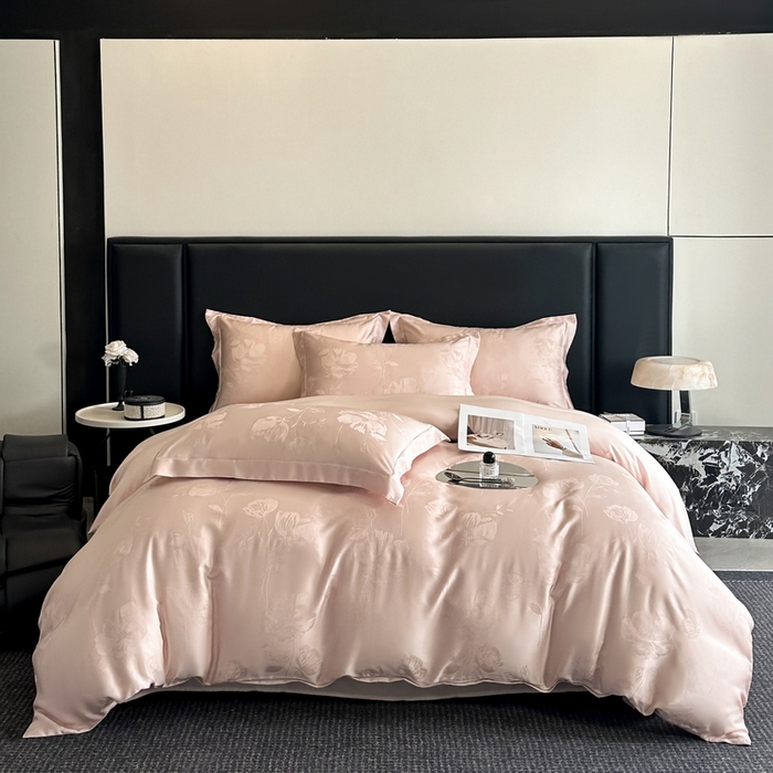 91家纺网 家纺一手货源 找家纺 慕晨 2026新款莱赛尔提花被套四件套高级简奢款天丝4件套直播热款 亚菲