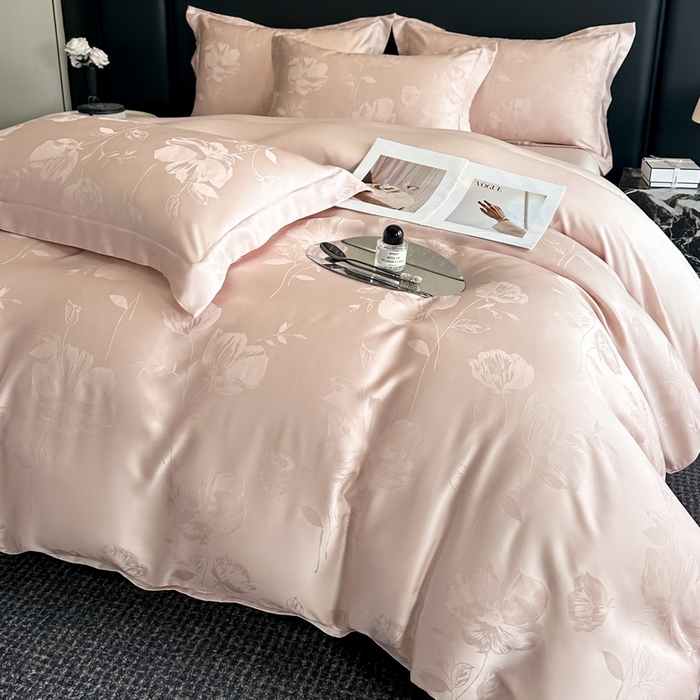 91家纺网 家纺一手货源 找家纺 慕晨 2026新款莱赛尔提花被套四件套高级简奢款天丝4件套直播热款 亚菲