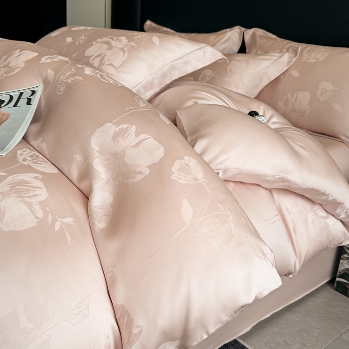 91家纺网 家纺一手货源 找家纺 慕晨 2026新款莱赛尔提花被套四件套高级简奢款天丝4件套直播热款 亚菲