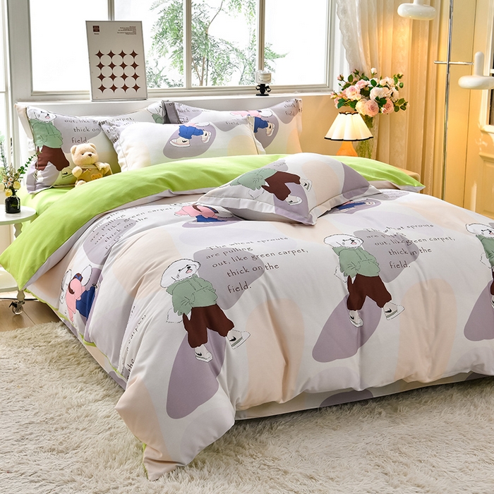 91家纺网 家纺一手货源 找家纺 董成龙 2026新款直播爆款加厚全棉活性磨毛四件套纯棉三件套 卡通-班尼