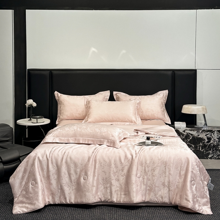 91家纺网 家纺一手货源 找家纺 慕晨 2026新款莱赛尔提花四件套高级简奢款天丝夏被四件套直播热款 艾尔