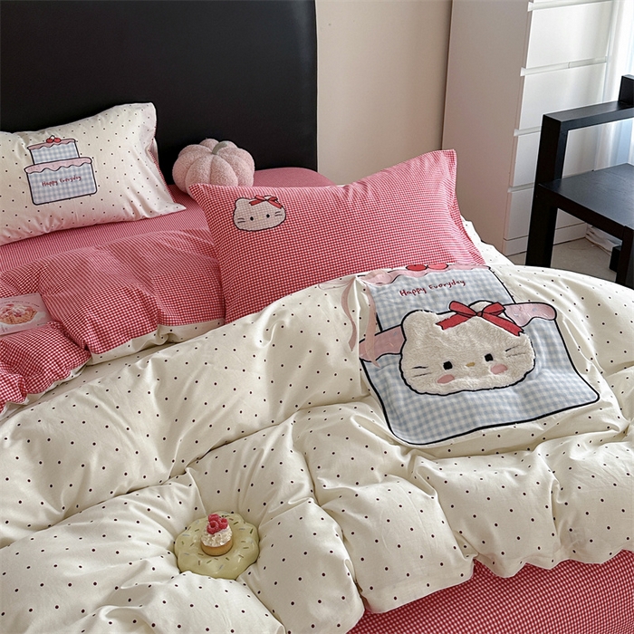 91家纺网 家纺一手货源 找家纺 暖生活 2026新款全棉色织贴布绣四件套 KT蛋糕