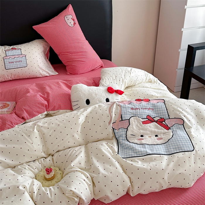 91家纺网 家纺一手货源 找家纺 暖生活 2026新款全棉色织贴布绣四件套 KT蛋糕