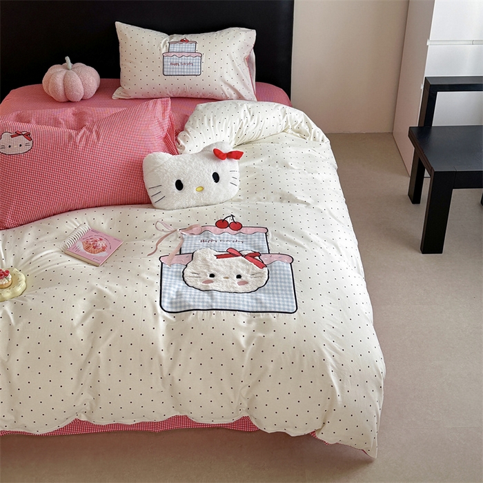 91家纺网 家纺一手货源 找家纺 暖生活 2026新款全棉色织贴布绣四件套 KT蛋糕