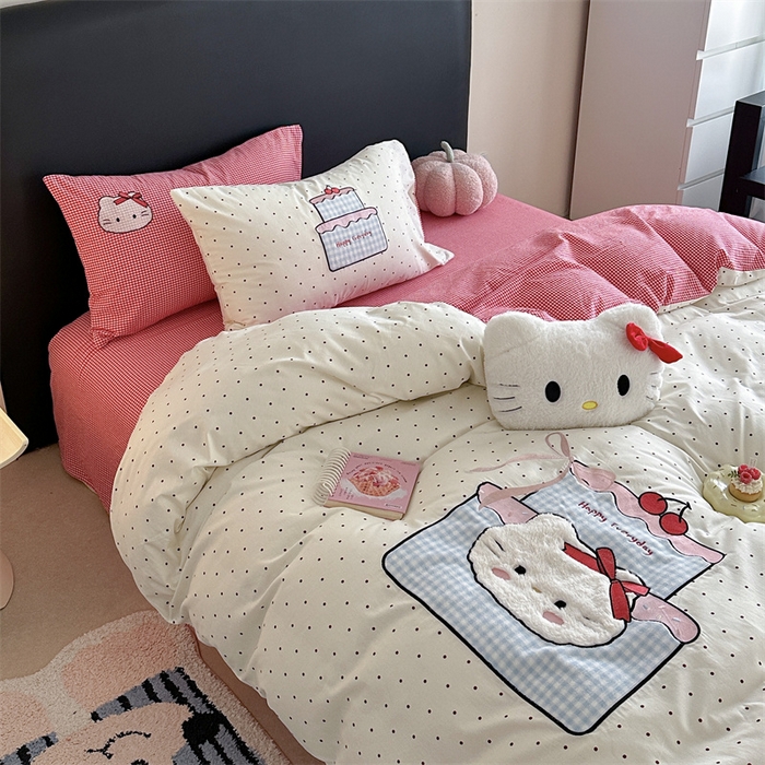 91家纺网 家纺一手货源 找家纺 暖生活 2026新款全棉色织贴布绣四件套 KT蛋糕