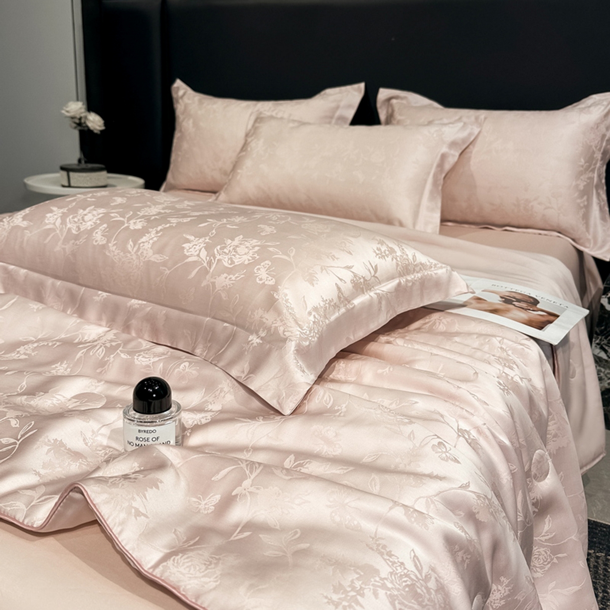 91家纺网 家纺一手货源 找家纺 慕晨 2026新款莱赛尔提花四件套高级简奢款天丝夏被四件套直播热款 艾尔