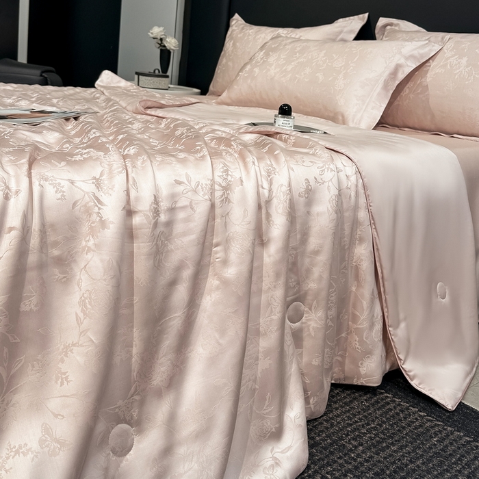 91家纺网 家纺一手货源 找家纺 慕晨 2026新款莱赛尔提花四件套高级简奢款天丝夏被四件套直播热款 艾尔