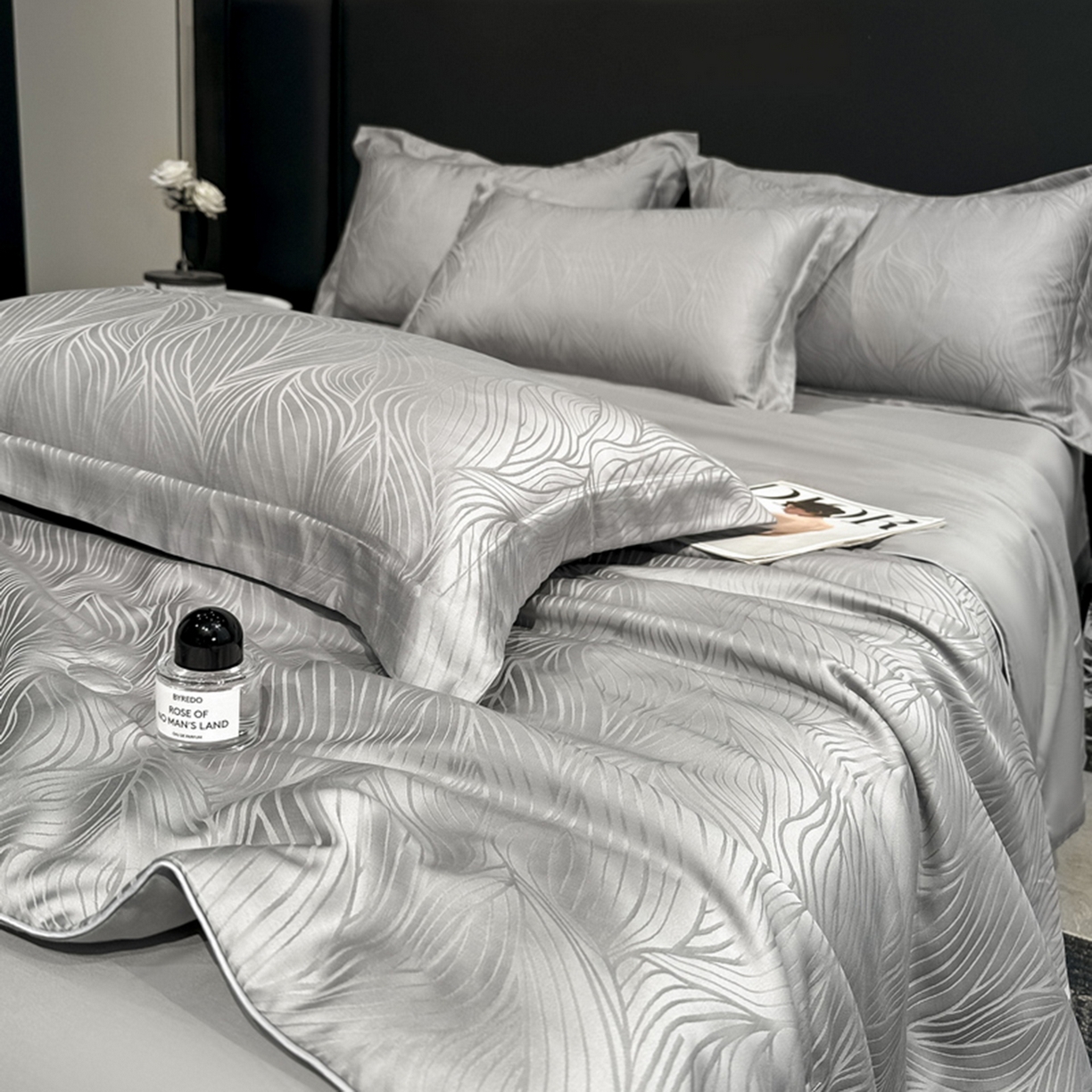 91家纺网 家纺一手货源 找家纺 慕晨 2026新款莱赛尔提花四件套高级简奢款天丝夏被四件套直播热款 波雅