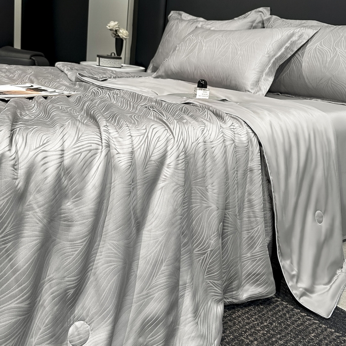 91家纺网 家纺一手货源 找家纺 慕晨 2026新款莱赛尔提花四件套高级简奢款天丝夏被四件套直播热款 波雅