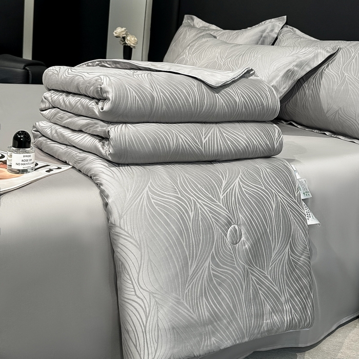 91家纺网 家纺一手货源 找家纺 慕晨 2026新款莱赛尔提花四件套高级简奢款天丝夏被四件套直播热款 波雅