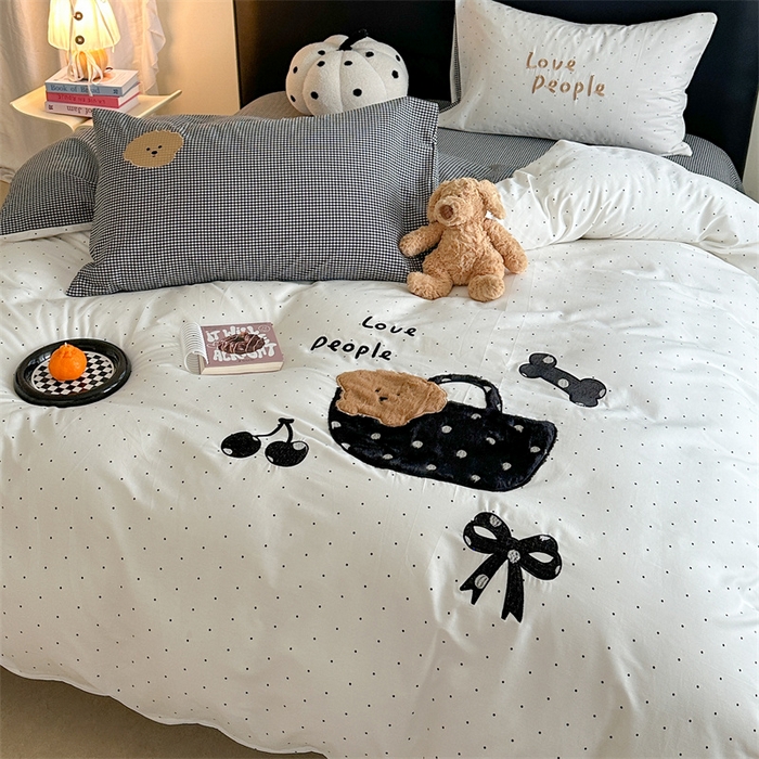 暖生活 2026新款全棉色织贴布绣四件套 甜酷小狗