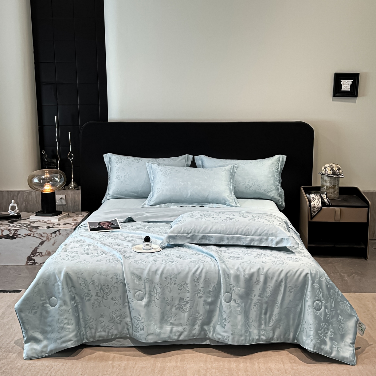 慕晨 2026新款莱赛尔提花四件套高级简奢款天丝夏被四件套直播热款 花落