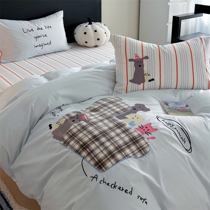 91家纺网 家纺一手货源 找家纺 暖生活 2026新款全棉色织贴布绣四件套 小宠生活