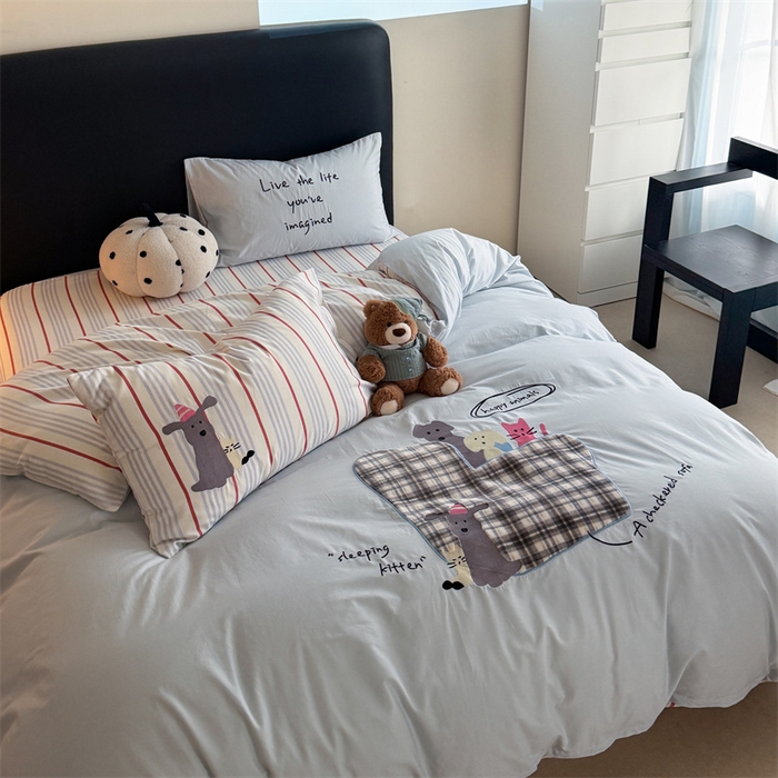 91家纺网 家纺一手货源 找家纺 暖生活 2026新款全棉色织贴布绣四件套 小宠生活