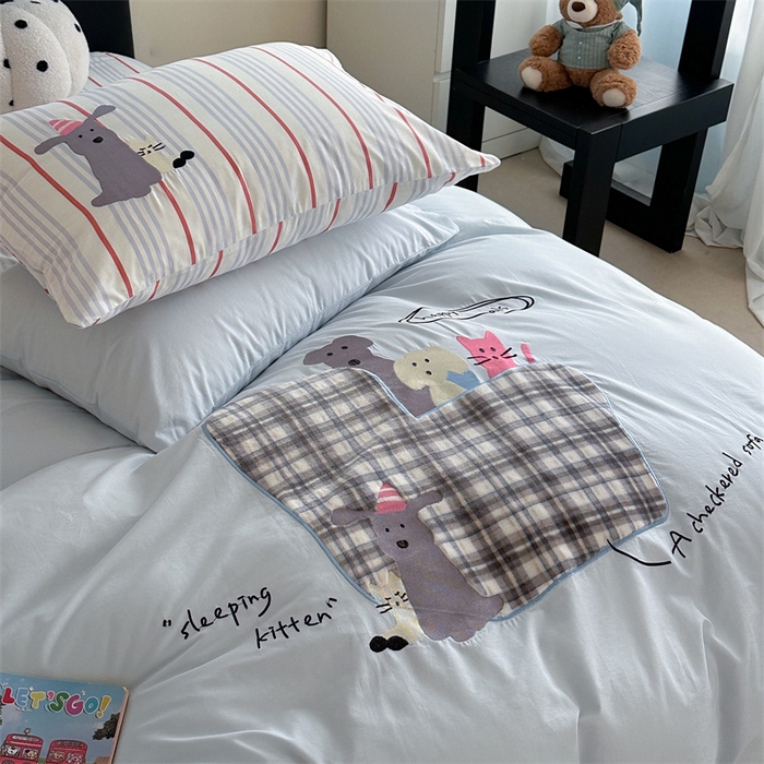 91家纺网 家纺一手货源 找家纺 暖生活 2026新款全棉色织贴布绣四件套 小宠生活