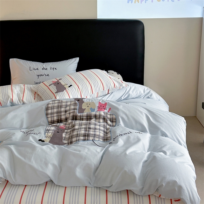 91家纺网 家纺一手货源 找家纺 暖生活 2026新款全棉色织贴布绣四件套 小宠生活