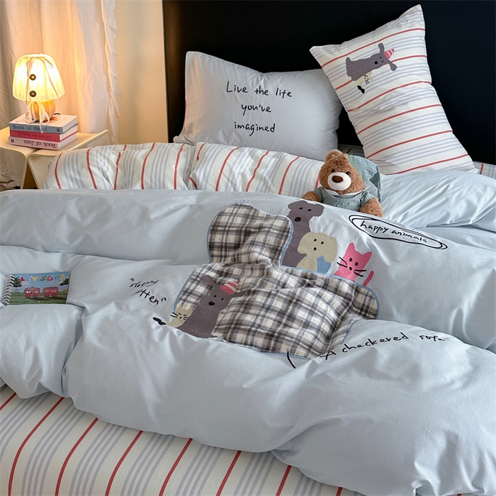 91家纺网 家纺一手货源 找家纺 暖生活 2026新款全棉色织贴布绣四件套 小宠生活