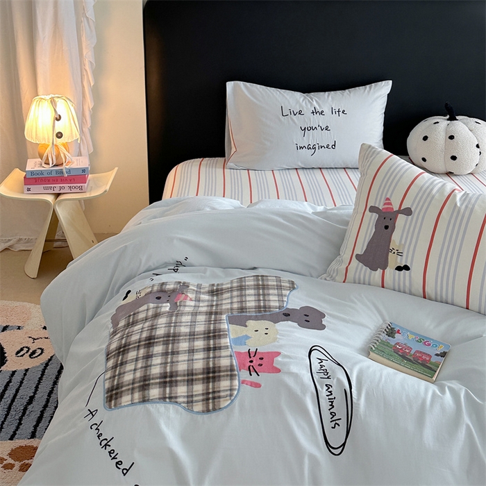 91家纺网 家纺一手货源 找家纺 暖生活 2026新款全棉色织贴布绣四件套 小宠生活