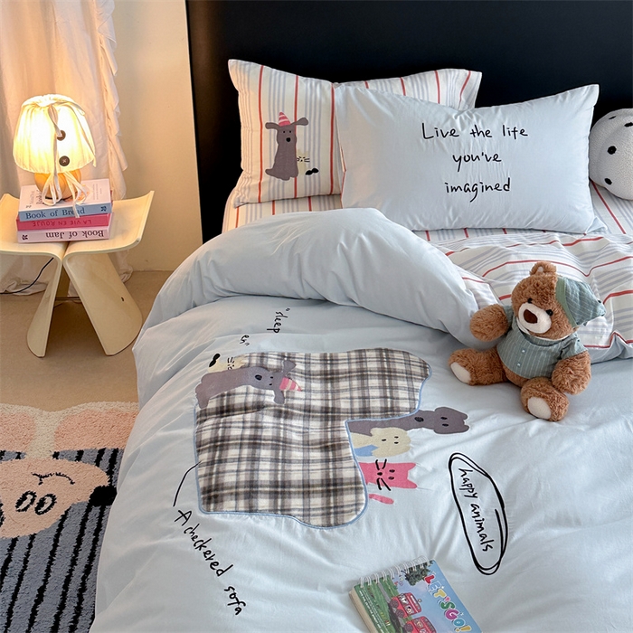 91家纺网 家纺一手货源 找家纺 暖生活 2026新款全棉色织贴布绣四件套 小宠生活