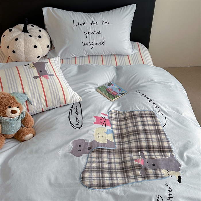 91家纺网 家纺一手货源 找家纺 暖生活 2026新款全棉色织贴布绣四件套 小宠生活