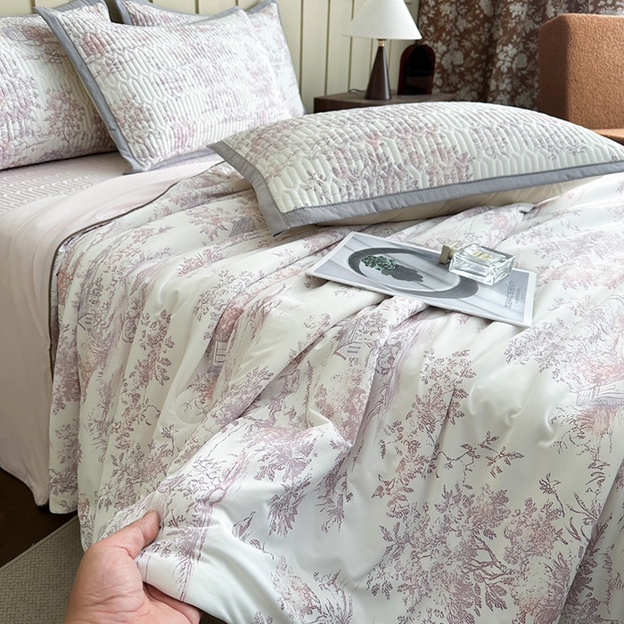 91家纺网 家纺一手货源 找家纺 （总）幸嘉轩 2026新款凉感丝夏被床盖四件套拼色夏凉被空调被